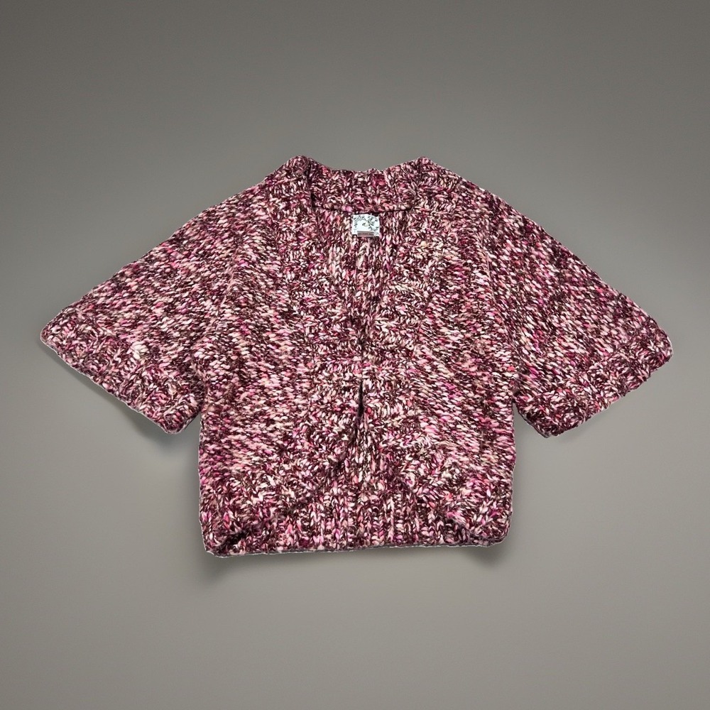 Womens Tabitha Anthropologie Chunky Knit Short  Sleeve Shrug Sweater Pink S